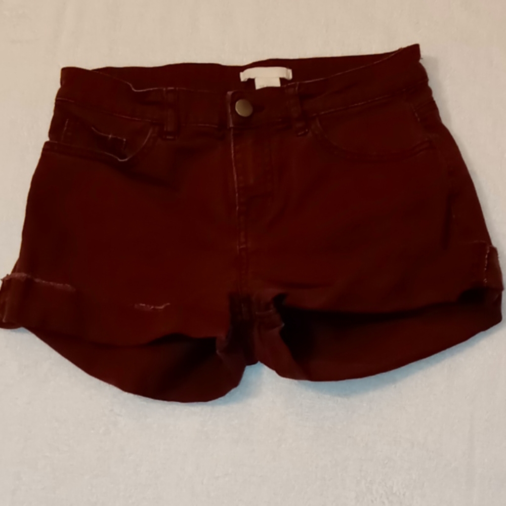 Used Women Sz 2 Burgundy H & M Cut Off Shorts